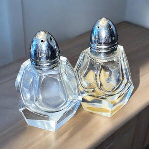 Vintage 1950s Small Crystal Glass Salt and Pepper Shakers Japan Collectible