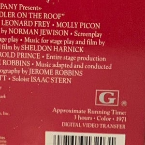 Vintage MGM VHS Tapes Fiddler on the Roof 1971 Version Musical Movie