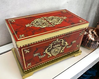 Red Treasure Chest Tin Box Container Blue Bird Confectionery England Collectible