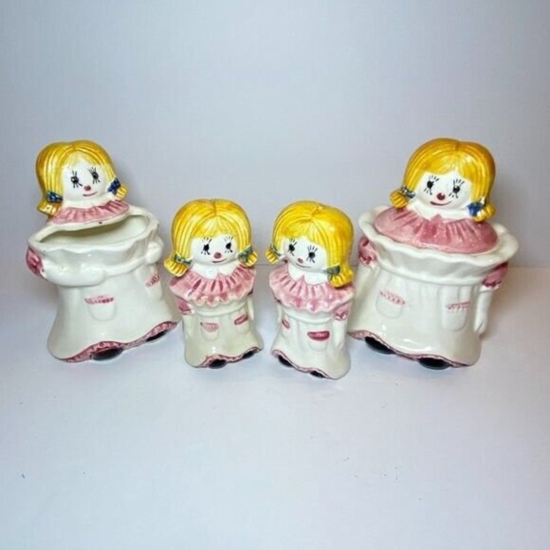 Vintage Raggedy Ann Royal Sealy Japan Salt and Pepper Shakers, Sugar