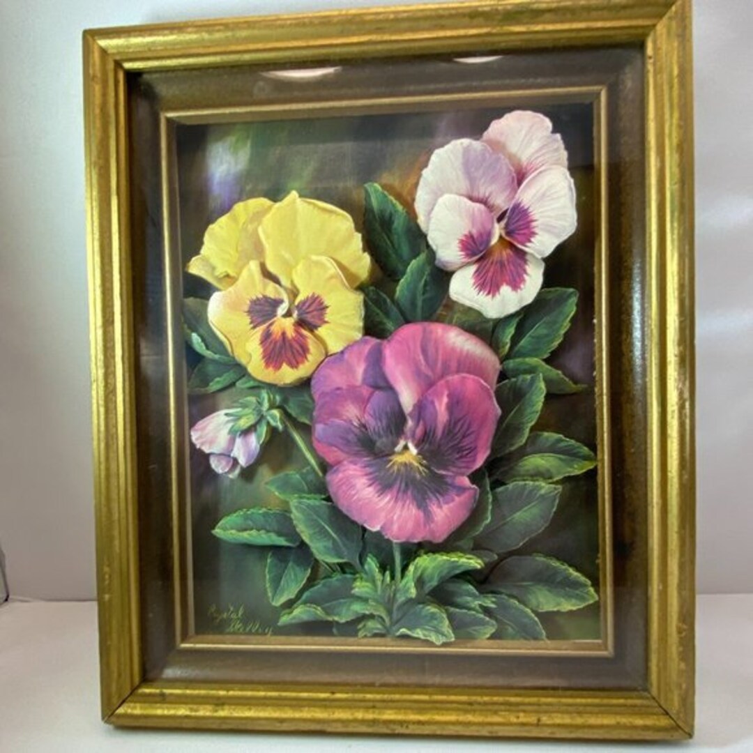 3D Floral Art Pansies Shadow Box Crystal Skelley Artist Signed Etsy