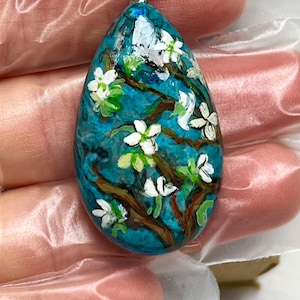 Unique hand-painted Van Gogh Almond Blossom /stone made of agate/ gift packaging