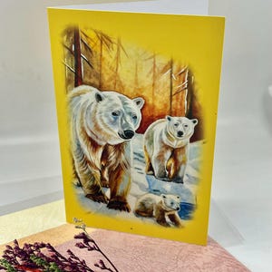Carte de voeux familles ours polaires / papier couché (300g) / carte pliante impression peinture acrylique