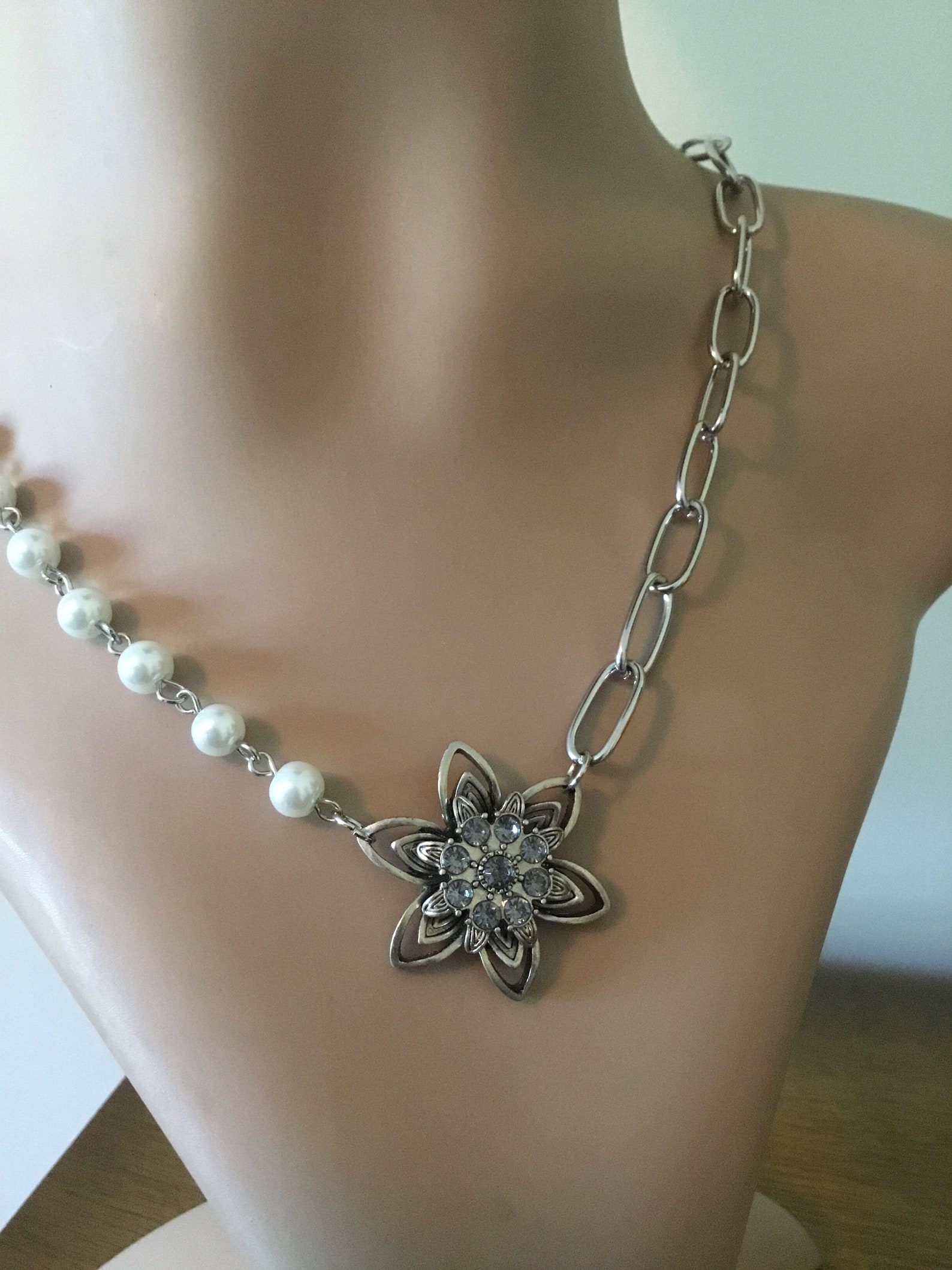 Half chain half pearl necklace Etsy