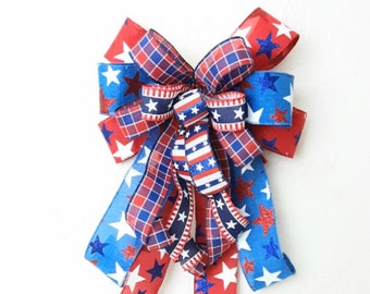 Patriotic Bow, Americana Bow, Patriotic Decor, Stars and Stripes Bow, Lantern Bow, Wreath Bow, Home Decor Bow, Custom Bow, Handmade Bow