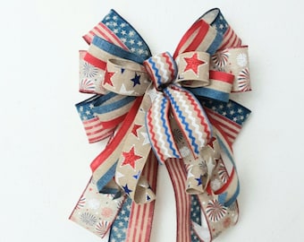 Patriotic Bow, Americana Bow, Rustic Patriotic, Stars and Stripes Bow, Lantern Bow, Wreath Bow, Home Decor Bow, Custom Bow, Handmade Bow