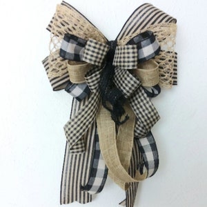 Farmhouse Bow: Buffalo Plaid, Gingham & Burlap, Handmade Lantern Wreath Decor