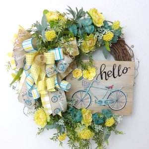 SALE, Yellow Peony Spring Summer Wreath: Farmhouse Grapevine Front Door Decor