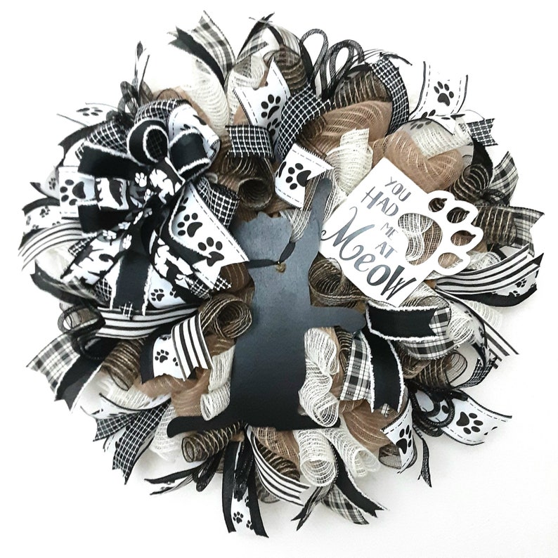 Cat Welcome Weath, Cat Lover Wreath, Cat Owner Wreath, Paw Print Wreath, Cat Owner Gift, Cat Decor, Cat Front Door Wreath, Everyday Wreath image 1