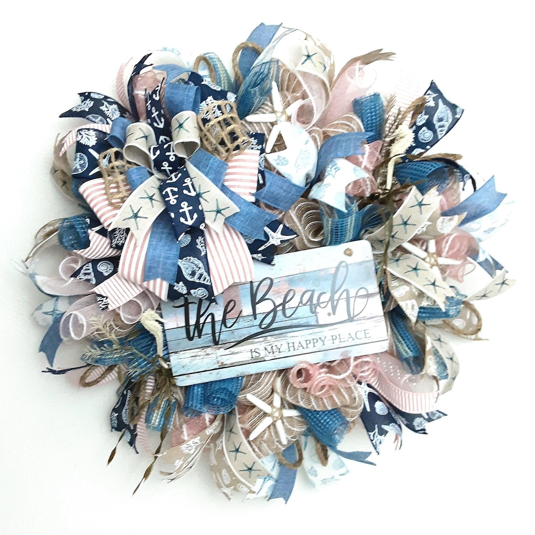 Beach Wreath for Front Door, Coastal Summer Wreath, Nautical Door Decor ...