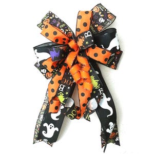 Halloween Ghost Ribbon Bow: Black & Orange Decor
