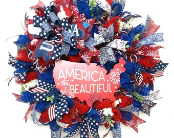 Patriotic Welcome Wreath, USA Wreath, Summer Wreath, Patriotic Front Door Wreath, Olympics Wreath, Americana Wreath, Patriotic Wall Decor