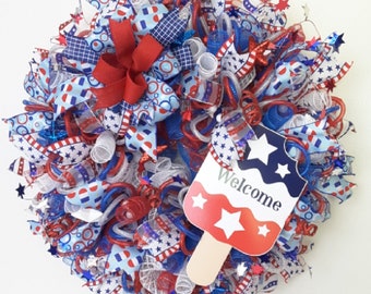 SALE, Patriotic Summer Wreath, Patrotic Wreath, Summer Wreath, Popsicle Wreath, Summer Decor, July 4th Wreath, Independence Day Wreath