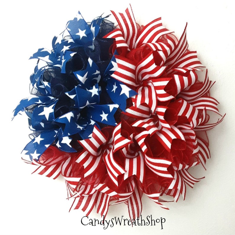 Patriotic Wreath, Flag Wreath, Stars and Stripes Wreath, Patriotic Ribbon Wreath, Americana Wreath, American Flag Wreath, Military Wreath image 8