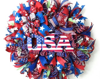 Patriotic Welcome Wreath, USA Wreath, Summer Wreath, Patriotic Front Door Wreath, Olympics Wreath, Americana Wreath, Patriotic Wall Decor