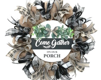 Welcome to Our Porch, Porch Welcome Wreath, Farmhouse Wreath, Home Wreath, Welcome Wreath, Everyday Wreath, Burlap Wreath, Farmhouse Decor
