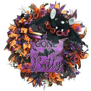 Gone Batty Halloween Wreath, Halloween Deco Mesh Wreath, Bat Wreath for Front Door, Spooky Cute Halloween Decor, Halloween Front Door Wreath