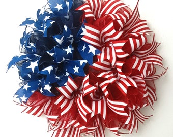 Patriotic Wreath, Flag Wreath, Stars and Stripes Wreath, Patriotic Ribbon Wreath, Americana Wreath, American Flag Wreath, Military Wreath