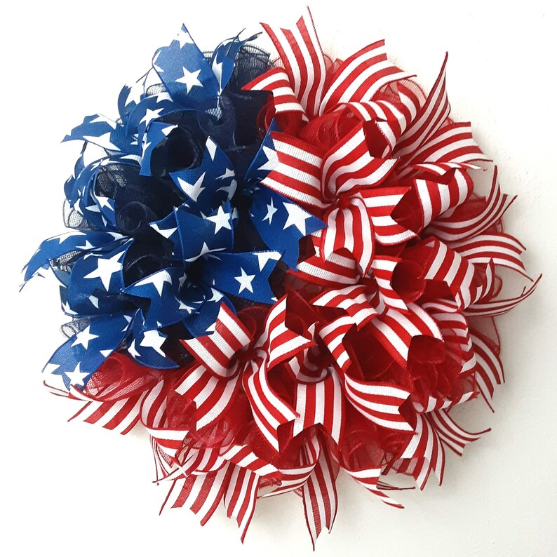 Patriotic Wreath, Flag Wreath, Stars and Stripes Wreath, Patriotic Ribbon Wreath, Americana Wreath, American Flag Wreath, Military Wreath image 1