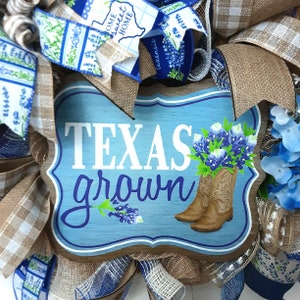 Texas Welcome Wreath, Texas Grown, Texas Bluebonnet Wreath, Texas Front Door Wreath, Texas Wall Decor, Texas State Wreath, Texas Farmhouse image 2