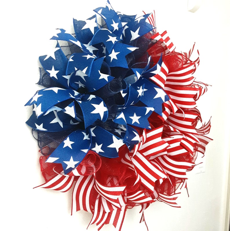 Patriotic Wreath, Flag Wreath, Stars and Stripes Wreath, Patriotic Ribbon Wreath, Americana Wreath, American Flag Wreath, Military Wreath image 4