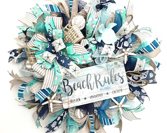 Beach Welcome Wreath: Handmade Coastal Door Decor with Starfish