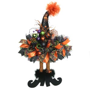 Halloween Witch Hat Wreath: Glitter Spiderweb Door Hanger