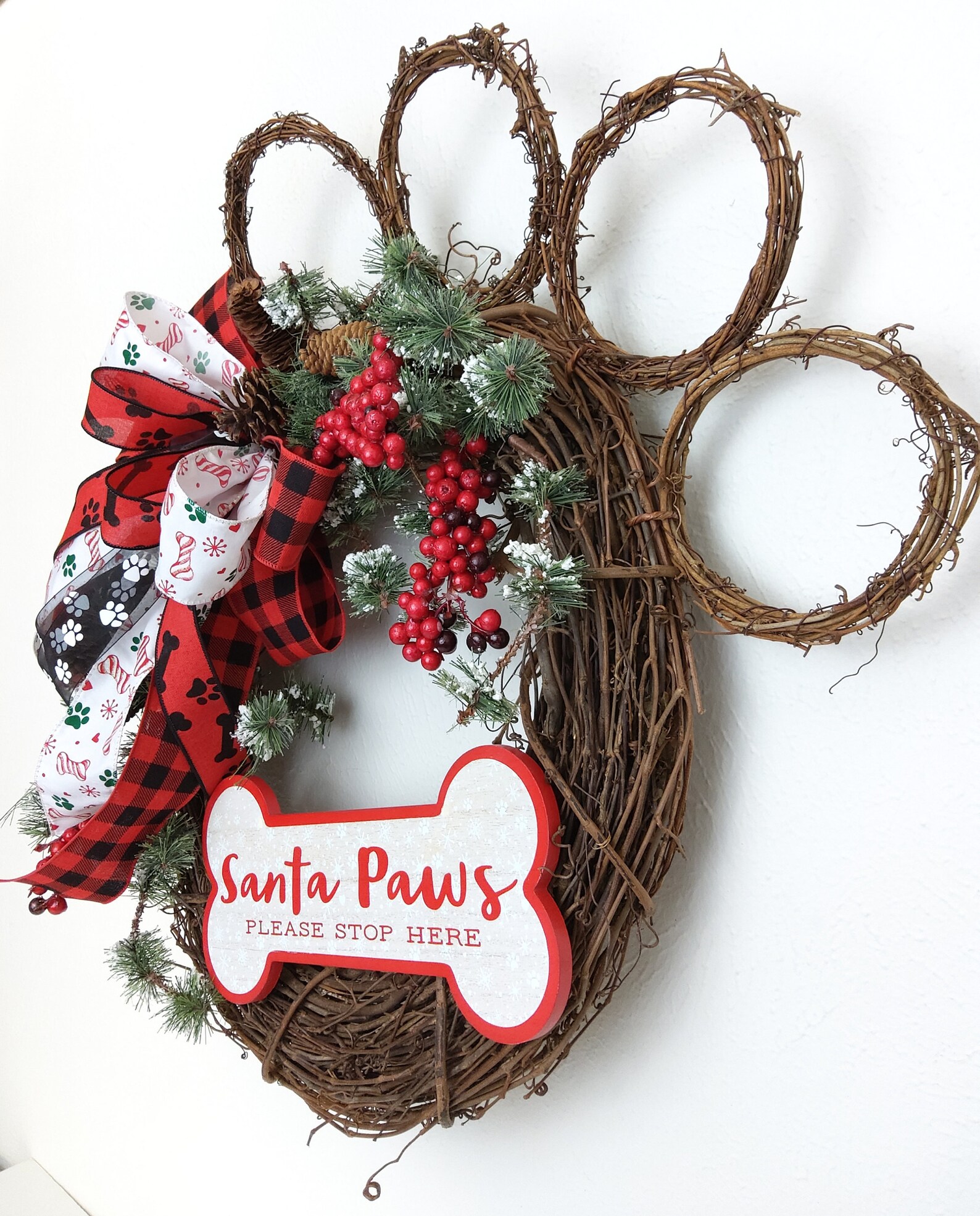 Grapevine Paw Print Dog Wreath Pet Wreath Paw Print Wreath | Etsy