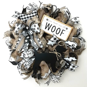Dog Welcome Wreath: Buffalo Plaid Paw Print, Dog Lover Gift