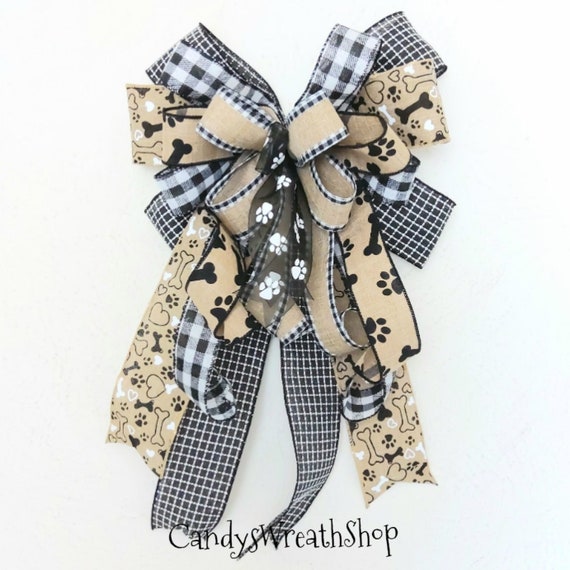 Dog Burlap Buffalo Plaid Bow: Rustic Farmhouse Lantern Wreath Decor