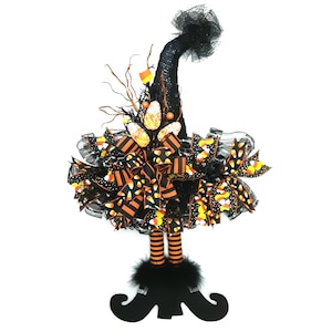 Candy Corn Witch Hat Wreath: Handmade Halloween Trick or Treat Door Hanger