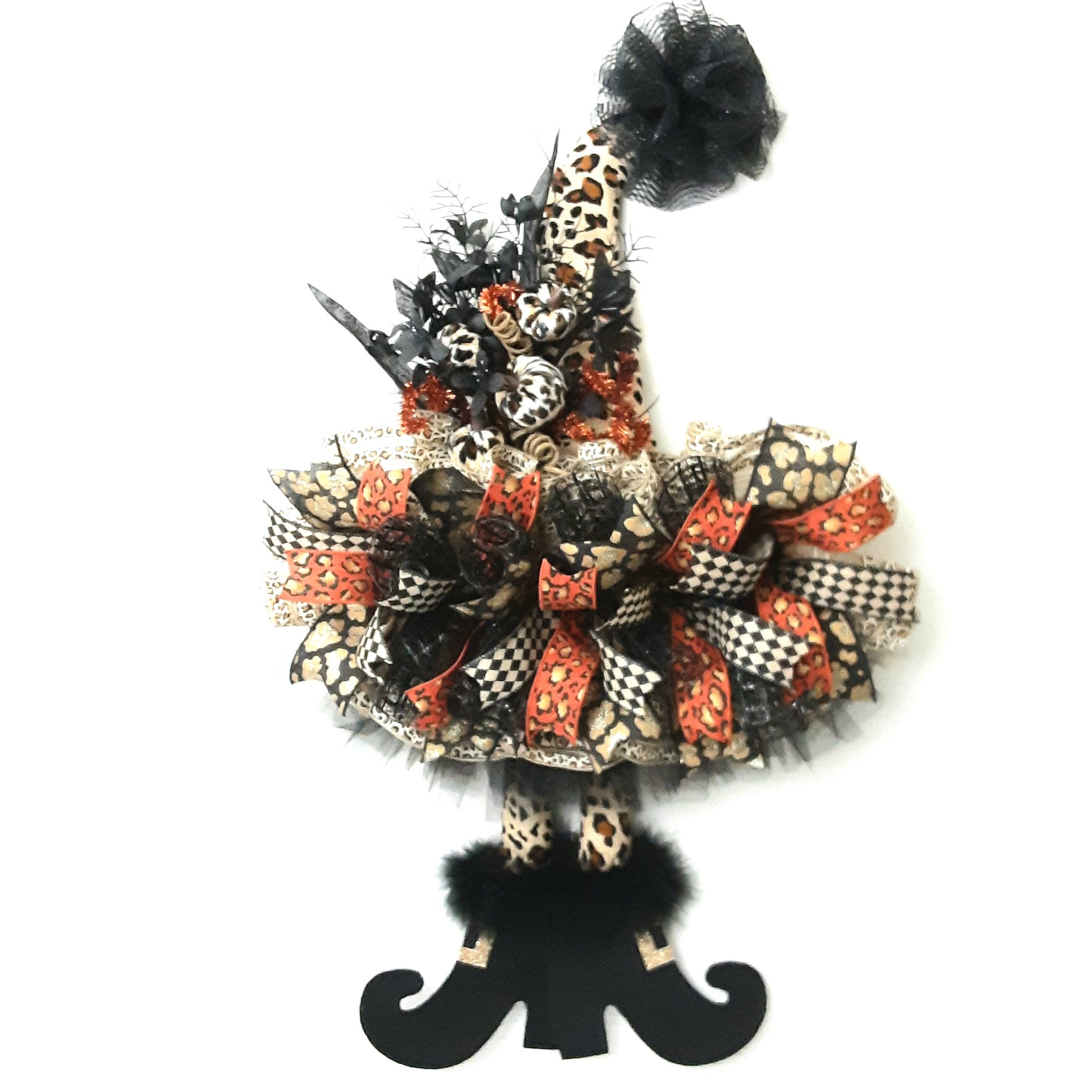 Leopard Print Witch Hat, Witch Hat Wreath, Halloween Witch Hat, Halloween Wall Decor, Halloween Leopard Print Decor, Witch Hat Door Hanger