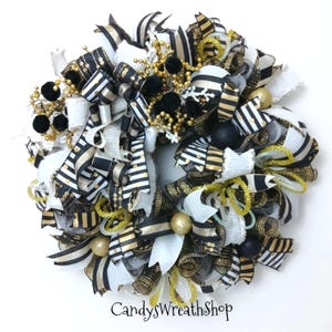 Black and Gold Christmas Wreath: Holiday Front Door Decor,  New Year&#39;s Glitter