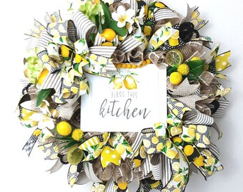 Kitchen Lemon Wreath, Kitchen Wreath, Lemon Wreath, Kitchen Wall Decor, Floral Wreath, Everyday Wreath, Lemon Decor, Kitchen Decor