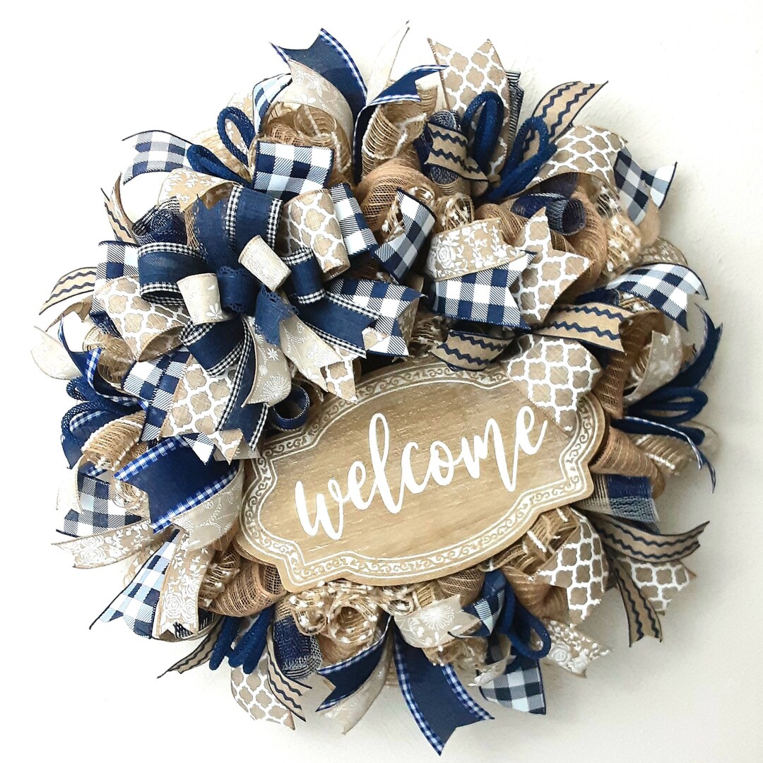 Farmhouse Welcome Wreath Farmhouse Wall Decor Buffalo Plaid - Etsy