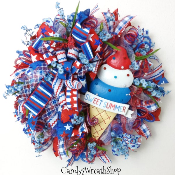 Summer Wreath, Ice Cream Wreath, Patriotic Welcome, Patriotic Summer, Summer Welcome, Summer Patriotic Wreath, Ice Cream Welcome Wreath