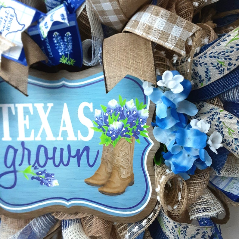 Texas Welcome Wreath, Texas Grown, Texas Bluebonnet Wreath, Texas Front Door Wreath, Texas Wall Decor, Texas State Wreath, Texas Farmhouse image 10