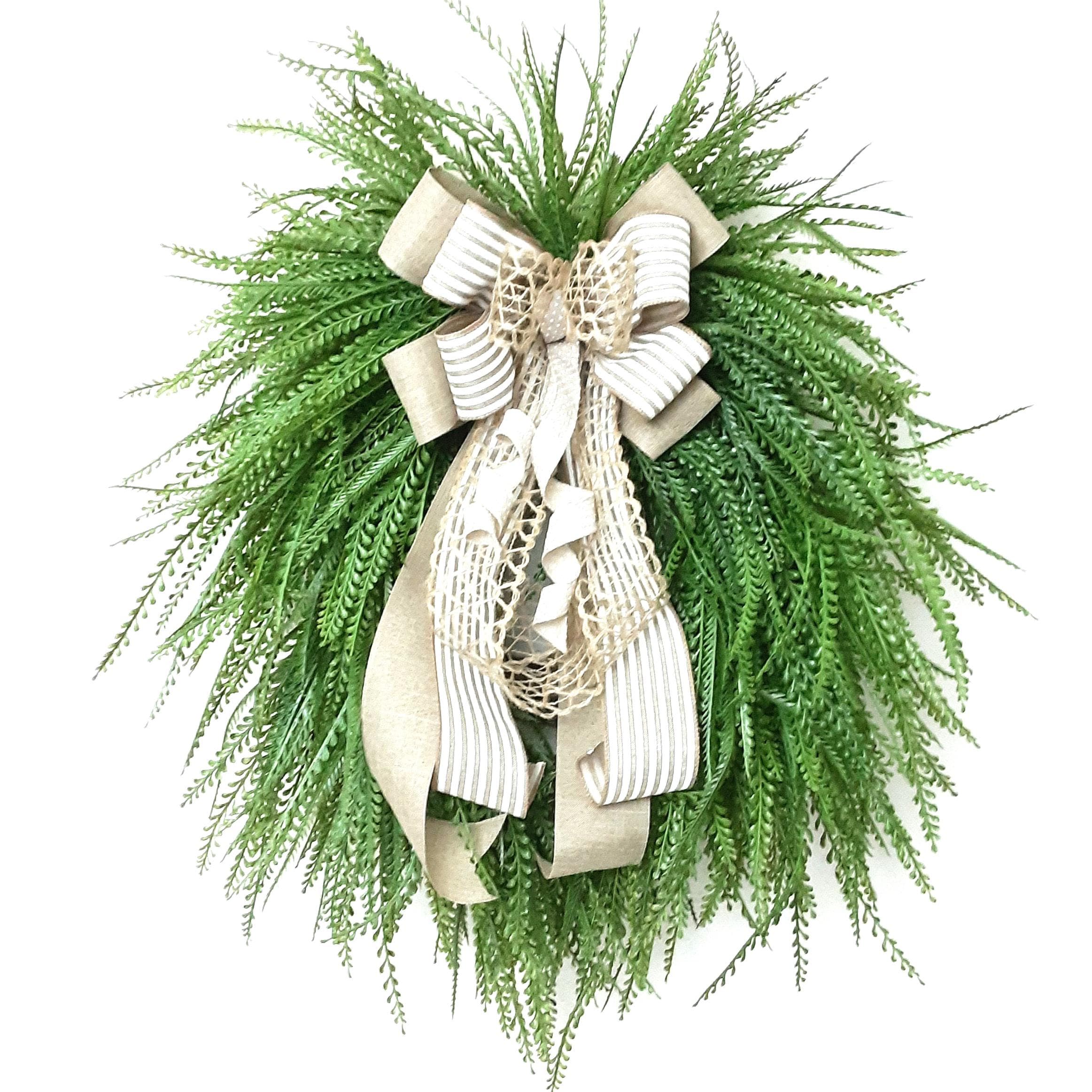 Farmhouse Greenery Wreath: Bead Grass & Jute Bow, Everyday Decor