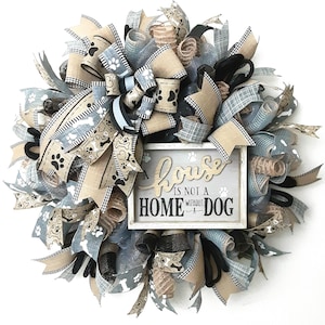 Dog Welcome Wreath: Neutral Paw Print Decor, Dog Lover Gift