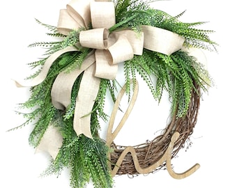 Farmhouse Greenery Wreath, Everyday Decor, Welocome Wreath, Bead Grass Grapevine