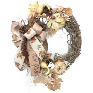 SALE, Fall Floral Pumpkin Wreath: Farmhouse Autumn Grapevine Decor