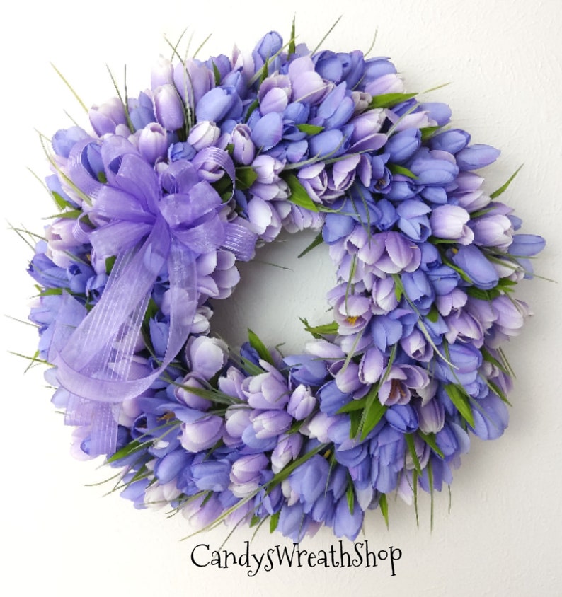 SALE, 3 Color Options, Tulip Wreath, Floral Wall Decor, Spring Floral Wreath, Flower Wreath, Everyday Floral Wreath, Mother Gift Lavender