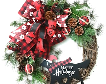 Christmas Dog Grapevine Wreath, Paw Print Wreath, Christmas Dog Wreath, Christmas Welcome Wreath, Holiday Dog Wreath, Christmas Wall Decor