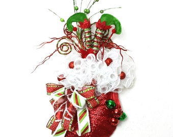 Christmas Stocking, Christmas Wreath,  Santa Wreath, Holiday Wreath,  Christmas Decor, Stocking Wreath, Holiday Stocking, Santa Stocking