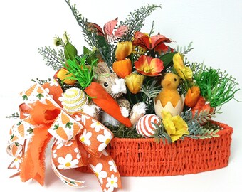 Easter Centerpiece, Bunny and Carrot Decor, Spring Floral Arrangement