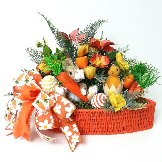 Easter Centerpiece, Bunny and Carrot Decor, Spring Floral Arrangement
