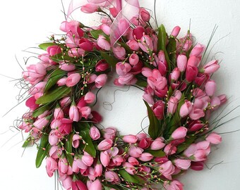 Tulip Wreath, Spring Tulip Wreath, Pink Tulip Wreath, Floral Wall Decor, Spring Front Door Wreath, Spring Floral Wreath, Mother Gift