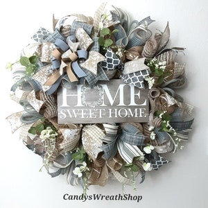 Home Sweet Home Wreath, Farmhouse Welcome Wreath, Everyday Wreath, Floral Decomesh Wreath, Farmhouse Decor, Farmhouse Front Door Wreath