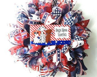 Patriotic Dog Wreath, Americana Wreath, Patriotic Summer Wreath, Patriotic Front Door Wreath, Stars and Stripes, Patriotic Welcome Wreath