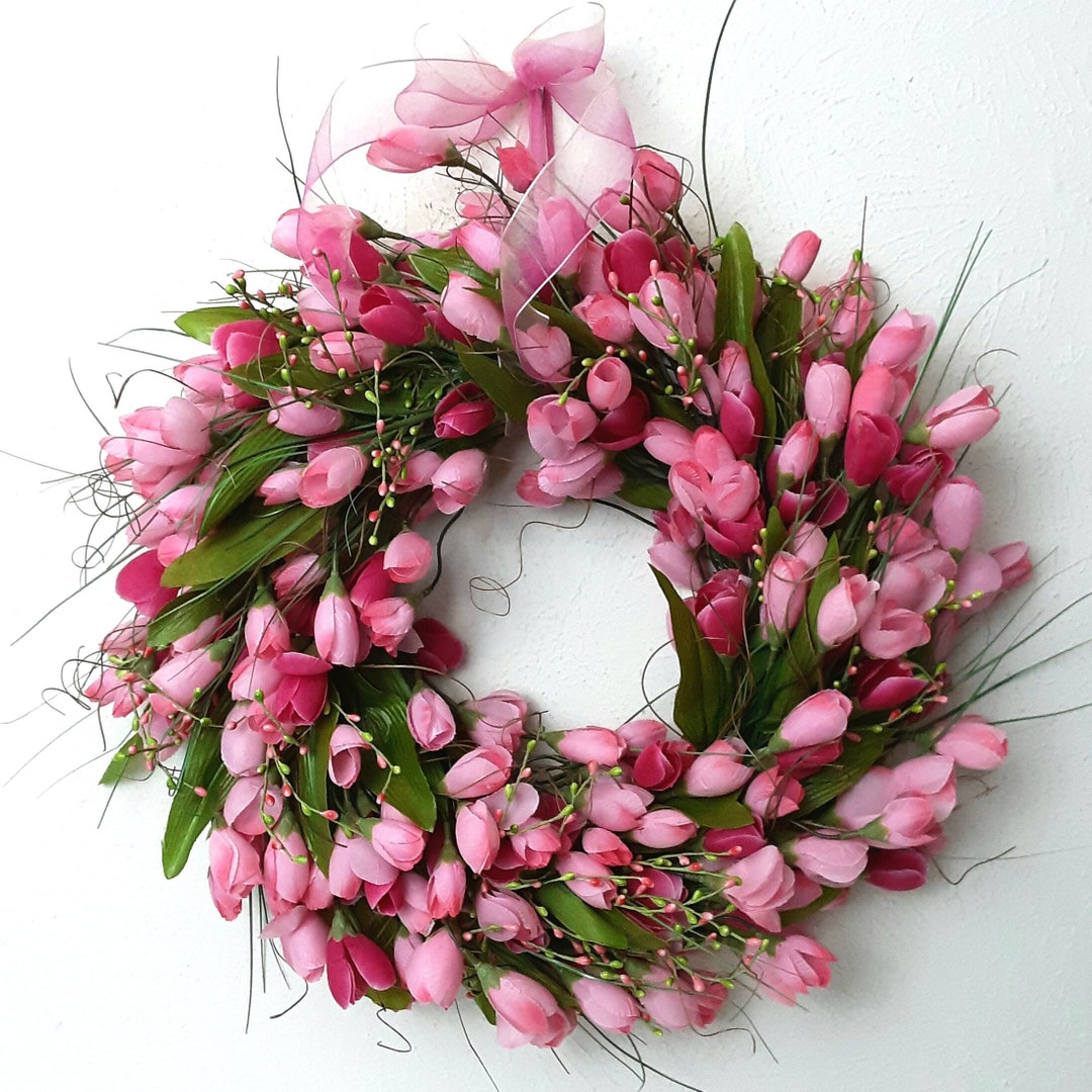 Tulip Wreath, Spring Tulip Wreath, Pink Tulip Wreath, Floral Wall Decor ...